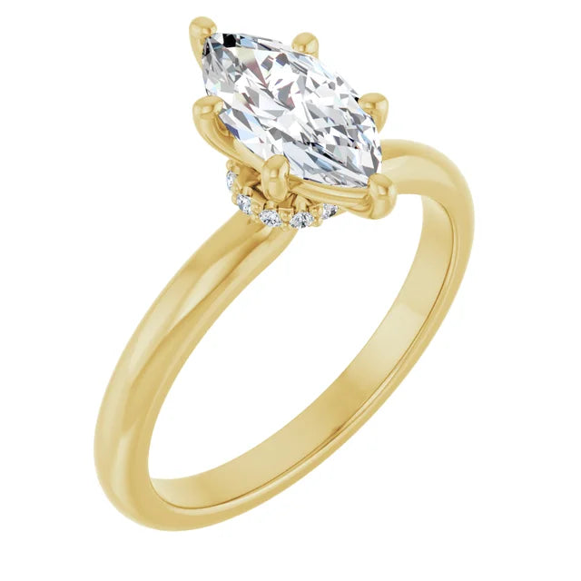 Marquise Yellow Gold Solitaire Moissanite Engagement Ring 