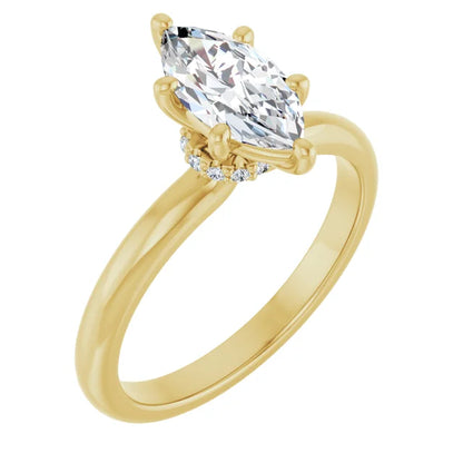 Marquise Yellow Gold Solitaire Moissanite Engagement Ring 