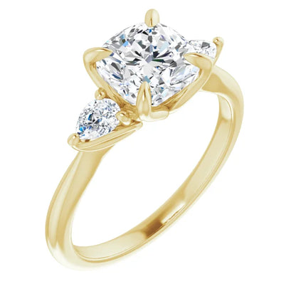 Cushion Tri -Stone Style Pear Accent Engagement Ring