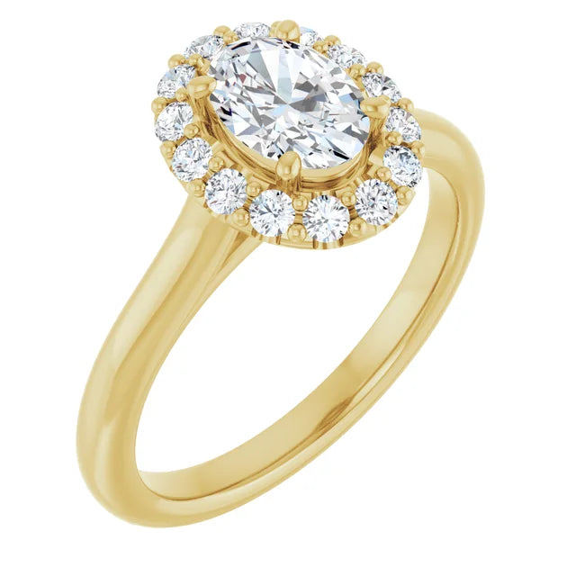 Oval Halo Solitaire Yellow Gold Moissanite Engagement Ring 