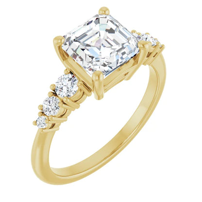 Asscher Multi Stone Accent Style Engagement Ring