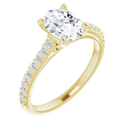 Oval Yellow Gold Pave Style Moissanite Engagement Ring 