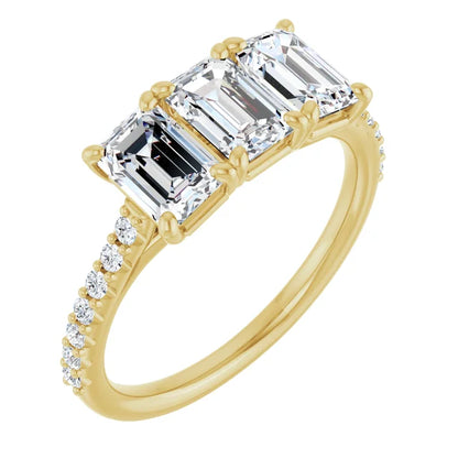 Emerald Tri -Stone Style Engagement Ring
