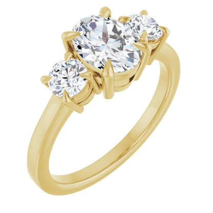 Oval Yellow Gold Tri Stone Moissanite Engagement Ring 