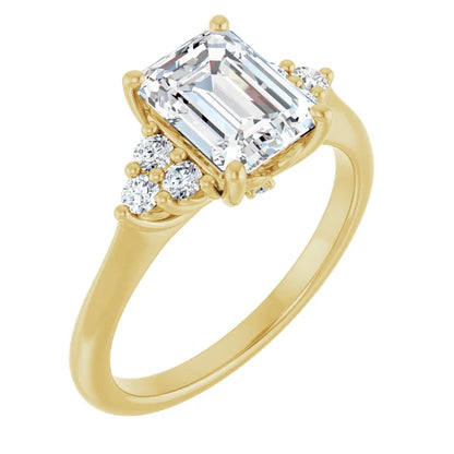 Emerald Yellow Gold Accent Style Moissanite Engagement Ring 