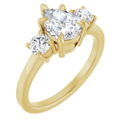 Pear Yellow Gold Tri Stone Moissanite Engagement Ring 