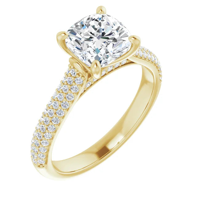 Asscher Yellow Gold Pave Moissanite Engagement Ring 