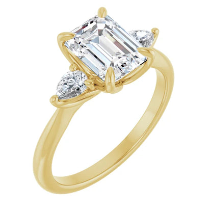 Emerald Tri -Stone Style Pear Accent Engagement Ring