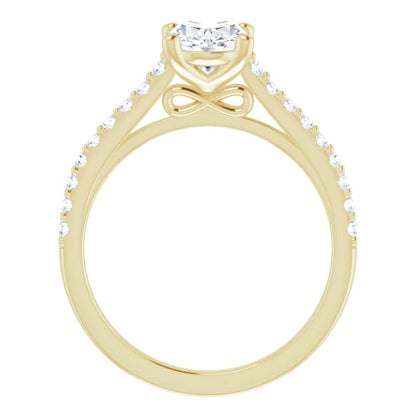Oval Yellow Gold Pave Style Moissanite Engagement Ring 