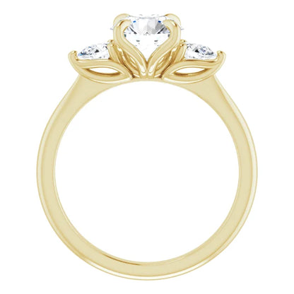 Round Brilliant Tri -Stone Style Pear Accent Engagement Ring
