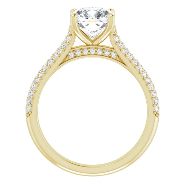 Asscher Yellow Gold Pave Moissanite Engagement Ring 