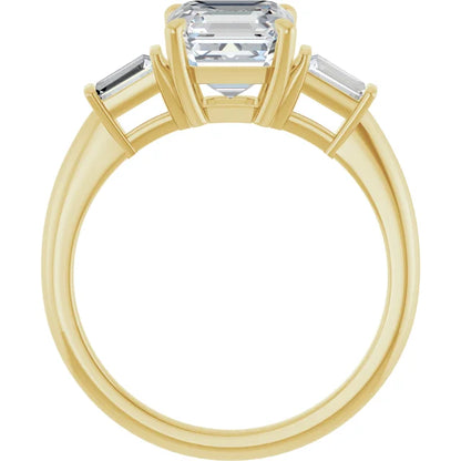 Asscher Yellow Gold Baguette Accent Moissanite Engagement Ring 