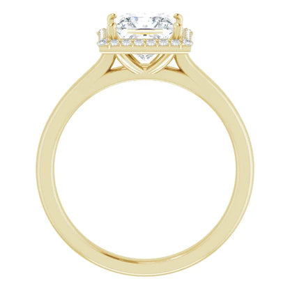 Yellow Gold Princess Halo Solitaire Engagement Ring. Moissanite  