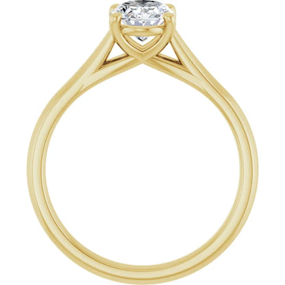 Four Claw Oval Yellow Gold Solitaire Moissanite Engagement Ring