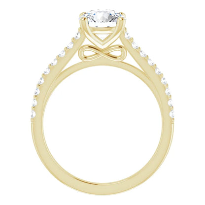 Round Brilliant Yellow Gold Pave Style Moissanite Engagement Ring 