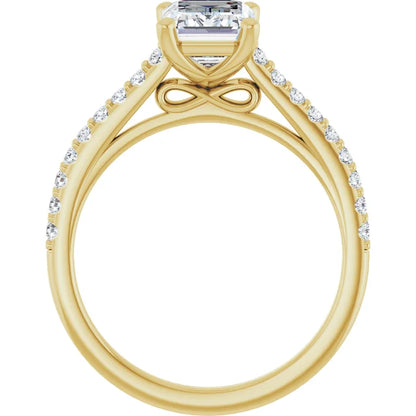 Emerald Yellow Gold Pave Style Moissanite Engagement Ring 