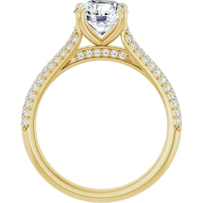 Round Brilliant Yellow Gold Pave Moissanite Engagement Ring 