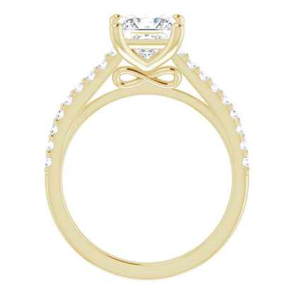 Princess Yellow Gold Pave Style Moissanite Engagement Ring 