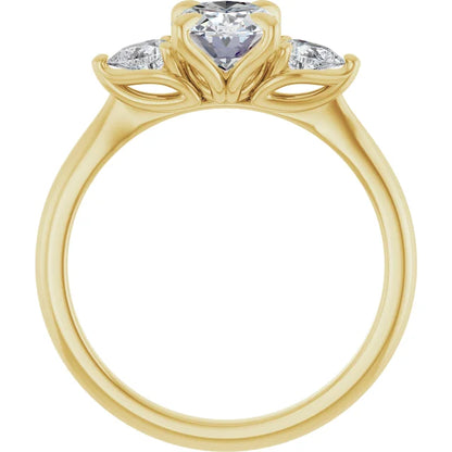Oval Tri -Stone Style Pear Accent Engagement Ring