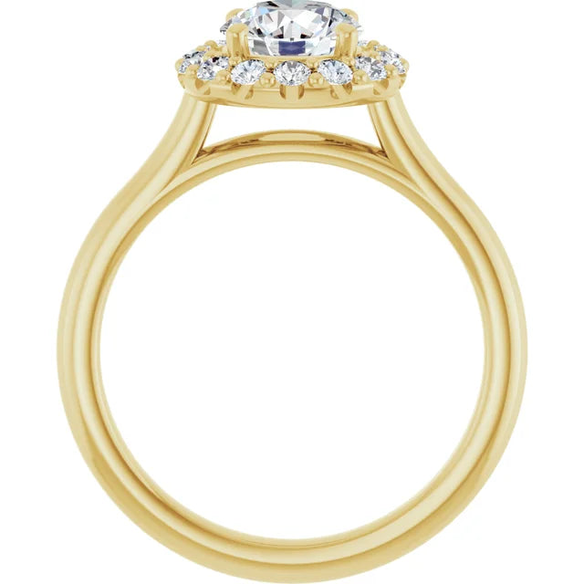 Round Brilliant Halo Solitaire Yellow Gold Moissanite Engagement Ring 