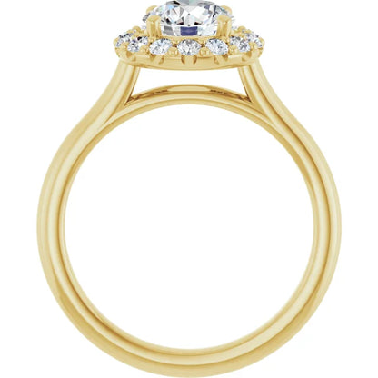 Round Brilliant Halo Solitaire Yellow Gold Moissanite Engagement Ring 