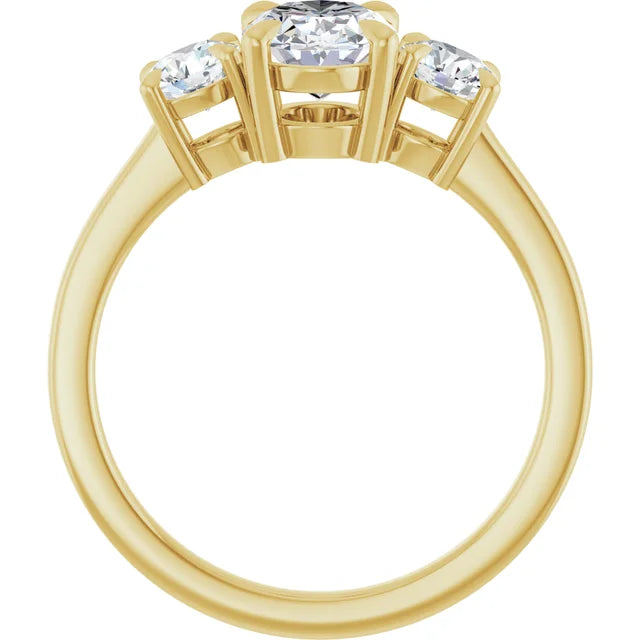 Oval Yellow Gold Tri Stone Moissanite Engagement Ring 