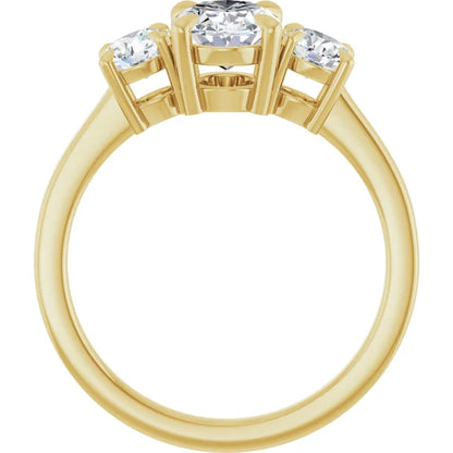 Oval Yellow Gold Tri Stone Moissanite Engagement Ring 