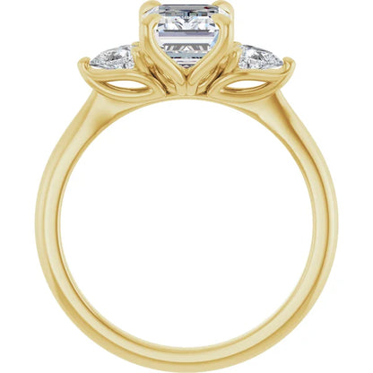 Emerald Tri -Stone Style Pear Accent Engagement Ring