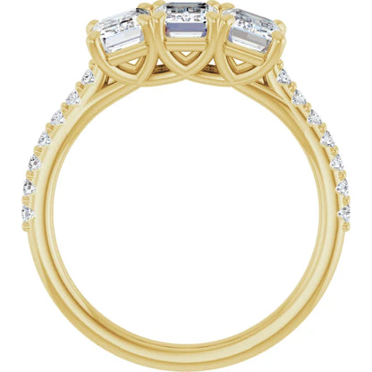 Emerald Tri -Stone Style Engagement Ring