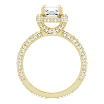 Asscher Yellow Gold Halo Pave Style Moissanite Engagement Ring 