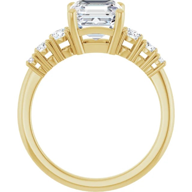 Asscher Multi Stone Accent Style Engagement Ring