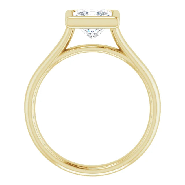 Princess Yellow Gold Solitaire Bezel Moissanite Engagement Ring