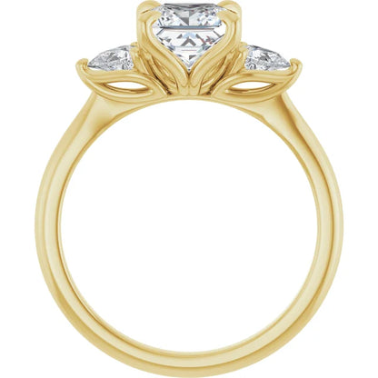 Princess Tri -Stone Style Pear Accent Engagement Ring