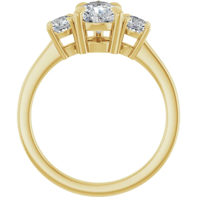 Pear Yellow Gold Tri Stone Moissanite Engagement Ring 