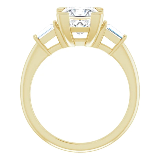 Princess Yellow Gold Baguette Accent Moissanite Engagement Ring 