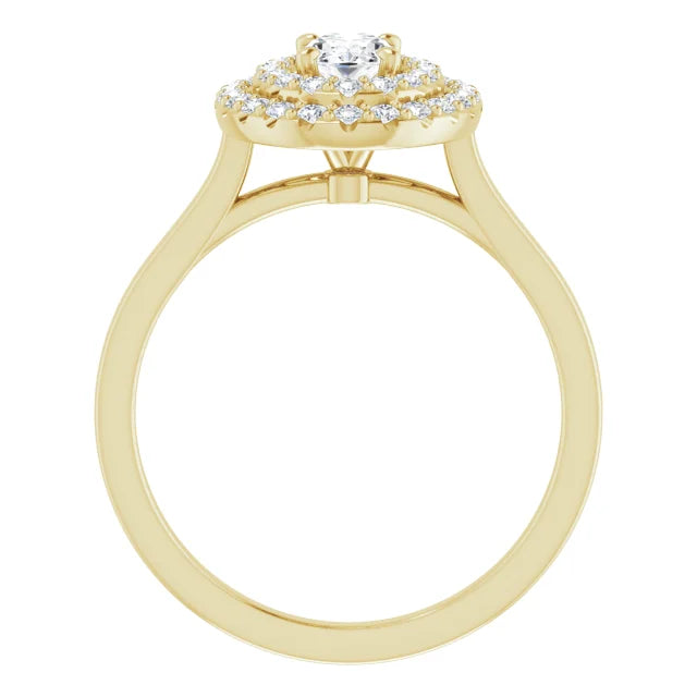 Oval Yellow Gold Double Halo Solitaire Moissanite Engagement Ring 