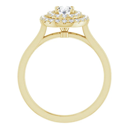 Oval Yellow Gold Double Halo Solitaire Moissanite Engagement Ring 