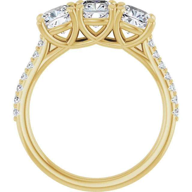 Cushion Tri -Stone Style Engagement Ring