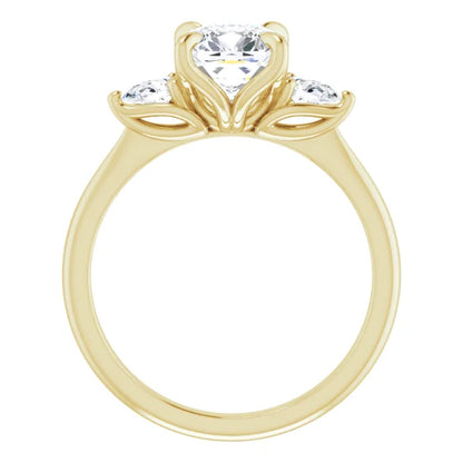 Cushion Tri -Stone Style Pear Accent Engagement Ring