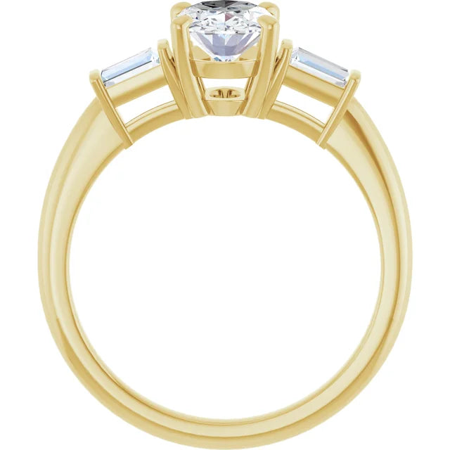 Oval Yellow Gold Baguette Accent Moissanite Engagement Ring 