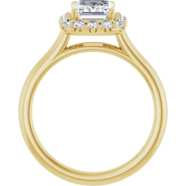 Emerald Halo Solitaire Yellow Gold Moissanite Engagement Ring 