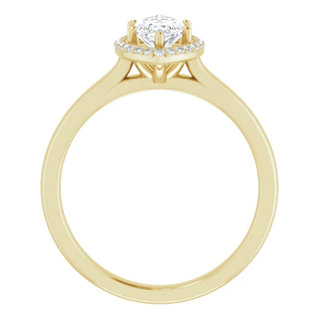 Yellow Gold Marquise Halo Solitaire Engagement Ring. Moissanite 