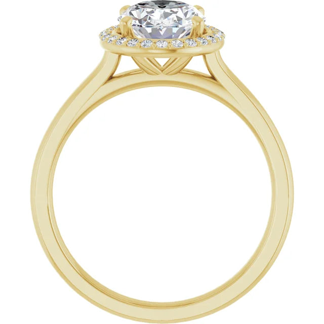 Yellow Gold Oval Halo Solitaire Engagement Ring. Moissanite  