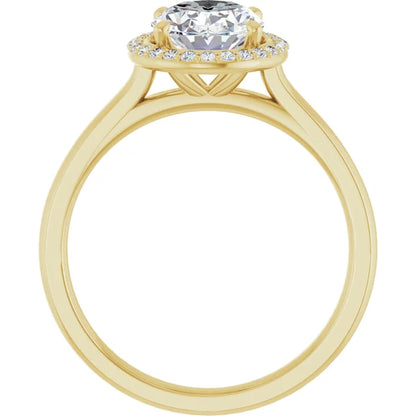 Yellow Gold Oval Halo Solitaire Engagement Ring. Moissanite  