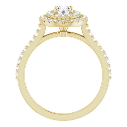 Oval Double Halo Yellow Gold Lab Diamond Engagement Ring 