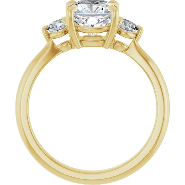 Cushion Yellow Gold Tri Stone Moissanite Engagement Ring 