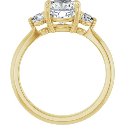 Cushion Yellow Gold Tri Stone Moissanite Engagement Ring 