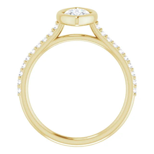 Marquise Yellow Gold Bezel Pave Moissanite Engagement Ring 