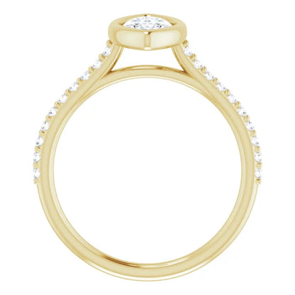 Marquise Yellow Gold Bezel Pave Moissanite Engagement Ring 