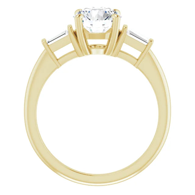 Round Brilliant Yellow Gold Baguette Accent Moissanite Engagement Ring